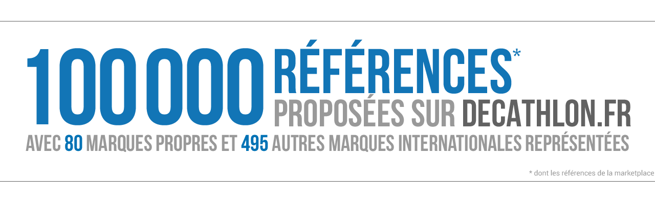 100000 références proposées sur decathlon.fr avec 80 marques propres et 495 autres marques internationales représentées