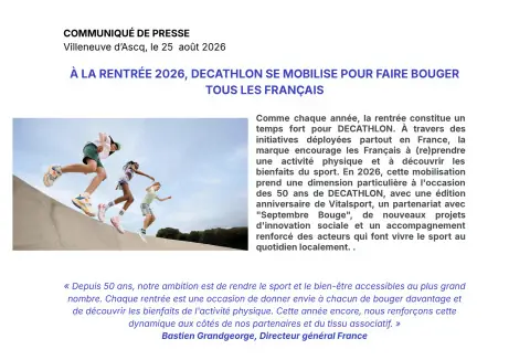 À LA RENTRÉE 2026, DECATHLON SE MOBILISE POUR FAIRE BOUGER TOUS LES FRANÇAIS